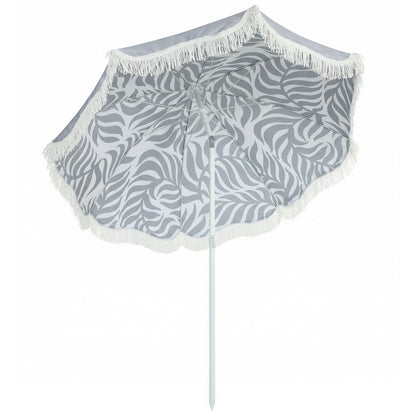 Outsunny 1.8 m Beach Umbrella Parasol with Sand Anchor, Portable Tilting Garden Parasol with Adjustable Height, Light Grey