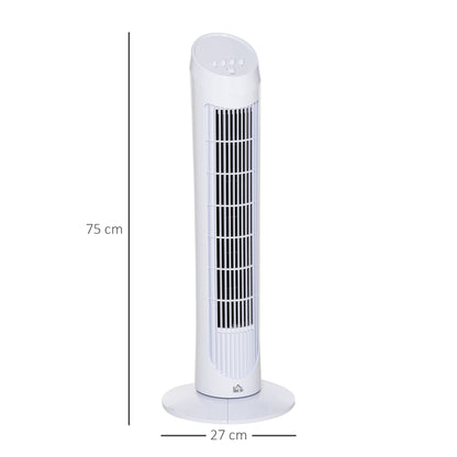 HOMCOM Tower Fan for Bedroom Cooling, 30 Inch Electric 70° Oscillating Fan with 3 Speed Settings, Standing Floor Fan for Home Office Indoor, White