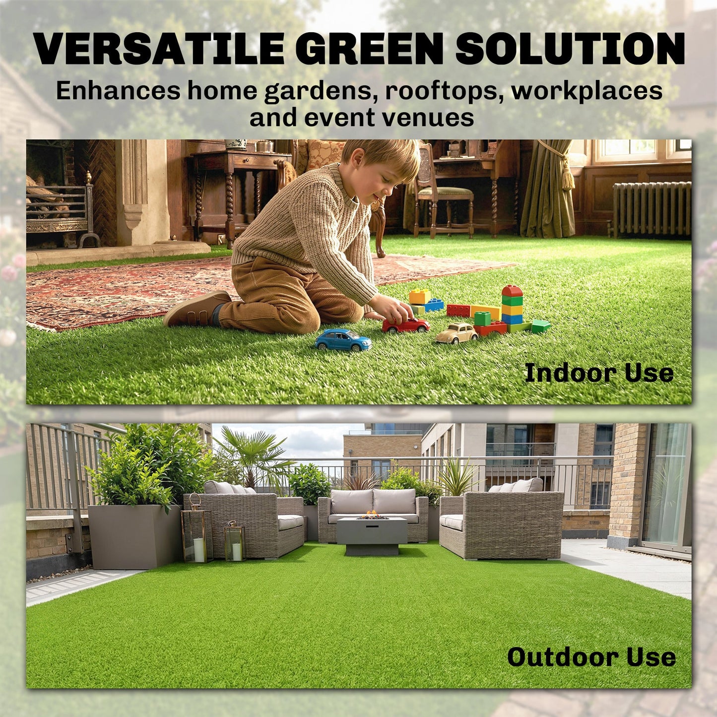 Outsunny Artificial Grass Turf Low Maintenance Realistic Lawn Pet Turf with Drain Holes for Garden 1m x 4m Green