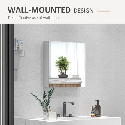 kleankin Bathroom Mirror Cabinet, Wall Mounted Bathroom Storage Cupboard with Adjustable Shelf, 60W x 15D x 60Hcm, High Gloss White