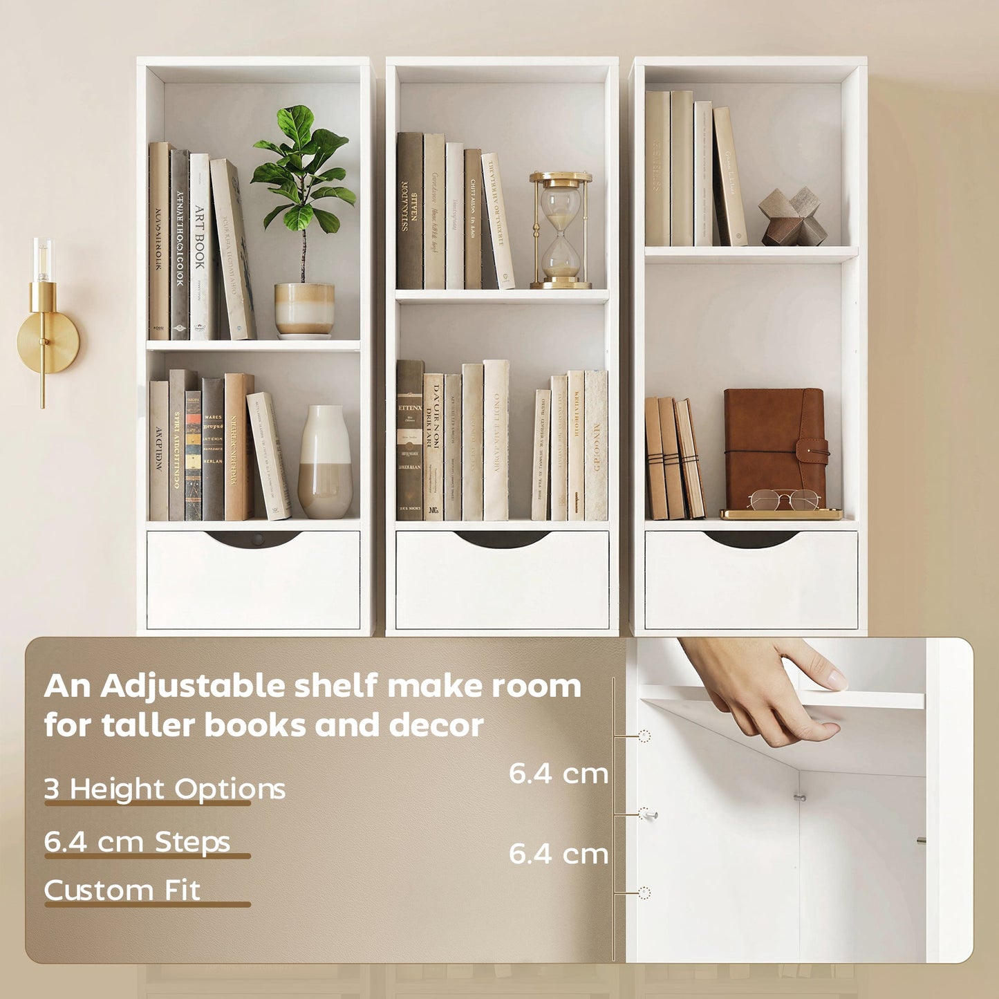 HOMCOM Bookcase with Drawers Adjustable Shelf Bookshelf with 2 Drawers and Cabinet 158 cm White