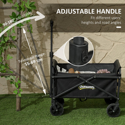 Outsunny 41L Festival Trolley on Wheels, Small Garden Folding Trolley Cart, 60kg Heavy Duty Collapsible Folding Wagon with Adjustable Handle and Carrying Bag for Beach, Camping, Festival, Black