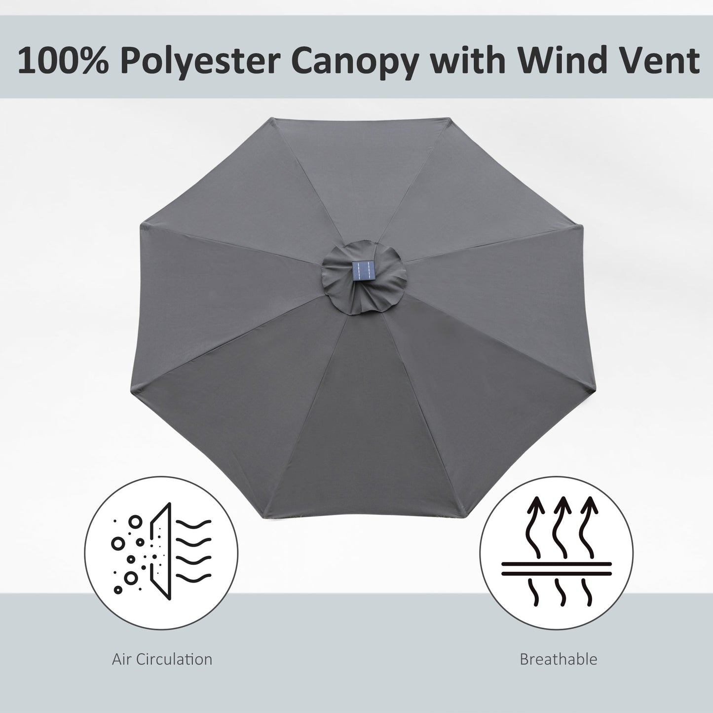 Outsunny 2.7m Garden Parasol Sun Umbrella w/ LED Solar Light Angled Canopy Grey