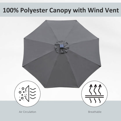 Outsunny 2.7m Garden Parasol Sun Umbrella w/ LED Solar Light Angled Canopy Grey