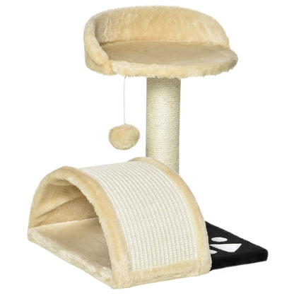 PawHut Cat Tree Scratching Scratcher Post Kitten Activity Centre Climber Hanging Ball Beige