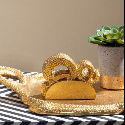 Gold Set of 4 Coasters with Holder | Serpent