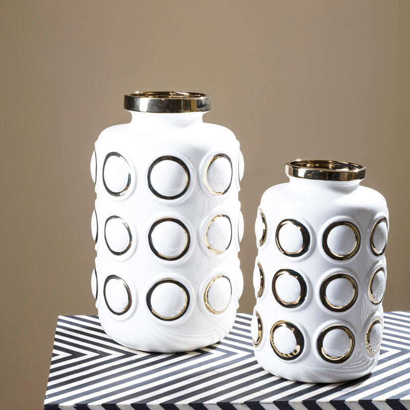 Curva Large White and Gold Ceramic Vase
