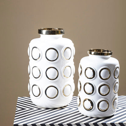 Curva Large White and Gold Ceramic Vase