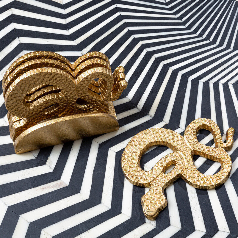 Gold Set of 4 Coasters with Holder | Serpent