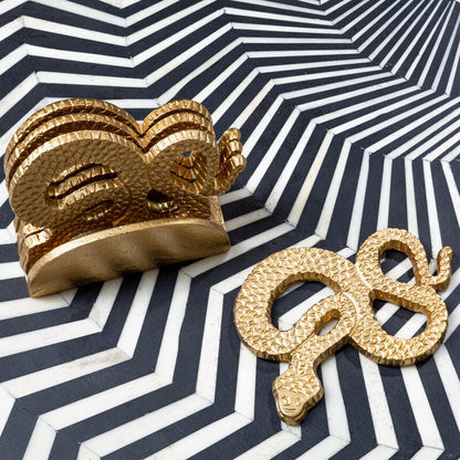 Gold Set of 4 Coasters with Holder | Serpent