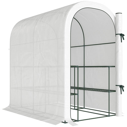 Outsunny Walk-in Greenhouse with Shelves, Small Greenhouse with PE Cover and Roll-up Door, 123 x 187 x 189 cm, White