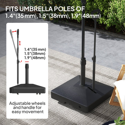 Outsunny Garden Parasol Base with Adjustable Wheels and Handle, Garden Sun Umbrella Base Parasol Stand, Filled Up to 55kg with Stand, 45kg with Water for Garden Poolside, Black