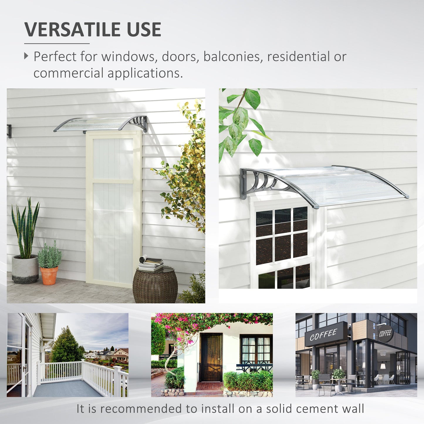 Outsunny Door Canopy Awning Outdoor Window Rain Shelter Cover for Front/Back Door Porch Clear 100 x 75cm