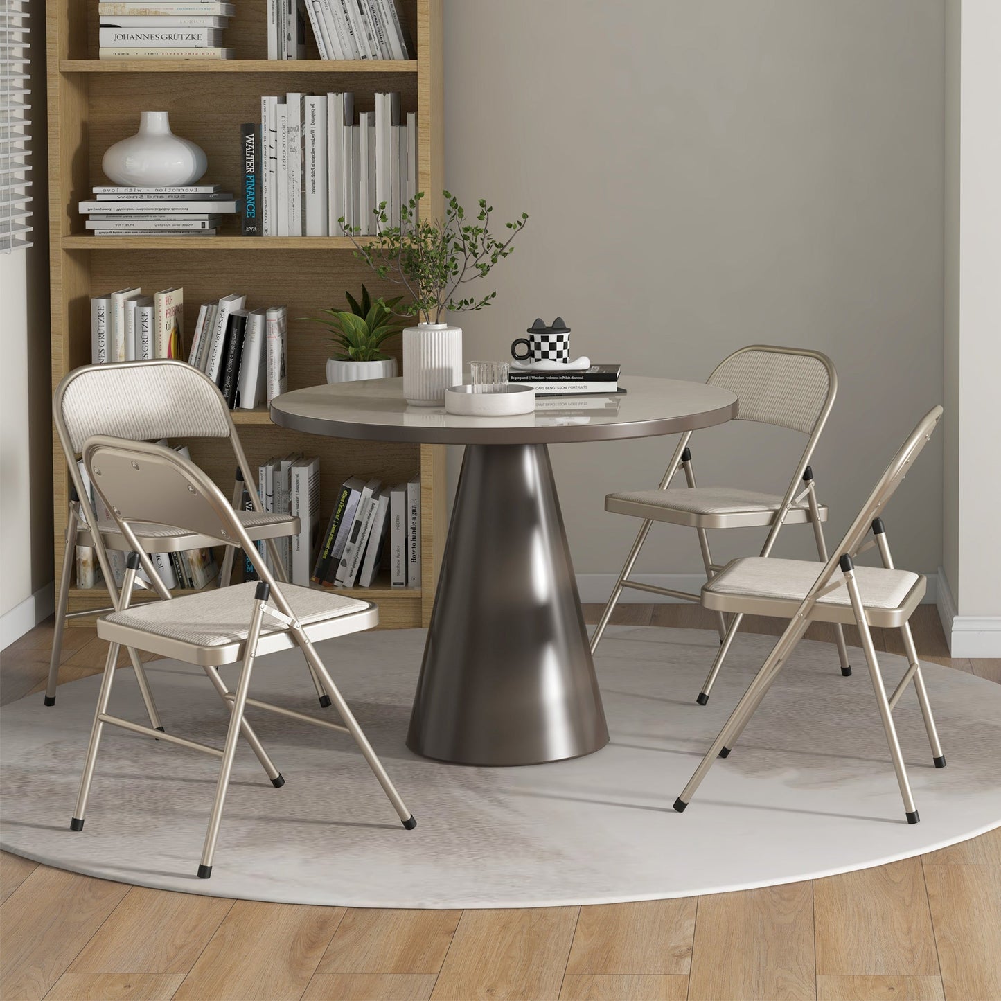 HOMCOM Linen-Look Set of Four Cushioned Folding Chairs - Beige