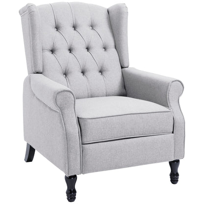 HOMCOM Recliner Armchair, Vintage Reclining Chair with Nail Head Trim, Wingback Chair with Button Tufted Back and Footrest, for Living Room, Light Grey