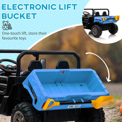 HOMCOM 12V 2 Seater Kids Electric Ride-On Car with Electric Bucket, Remote Control - Blue