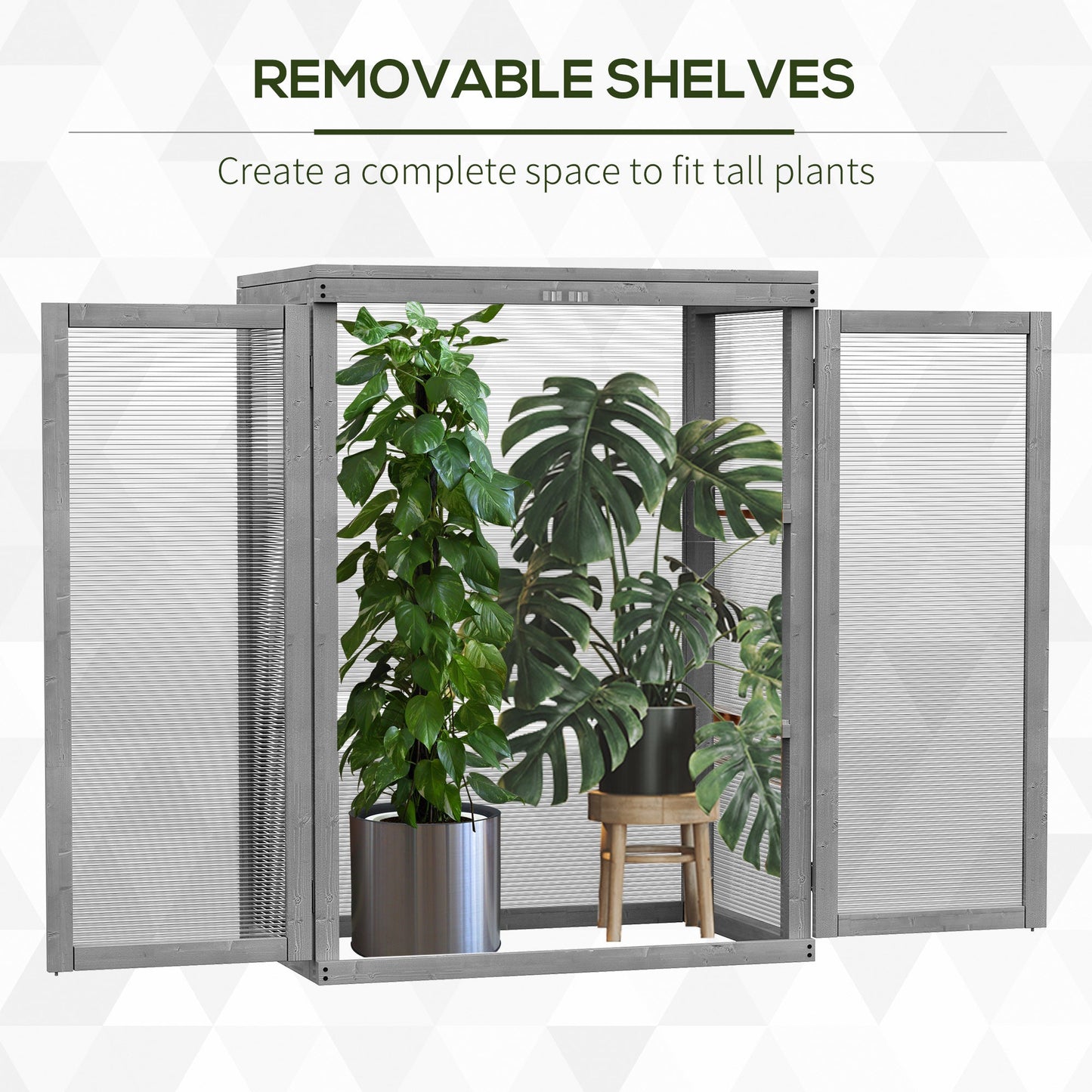 Outsunny 3-tier Wood Greenhouse Garden Polycarbonate Cold Frame Balcony Grow House w/ Storage Shelf for Plants, Flowers, Dark Grey