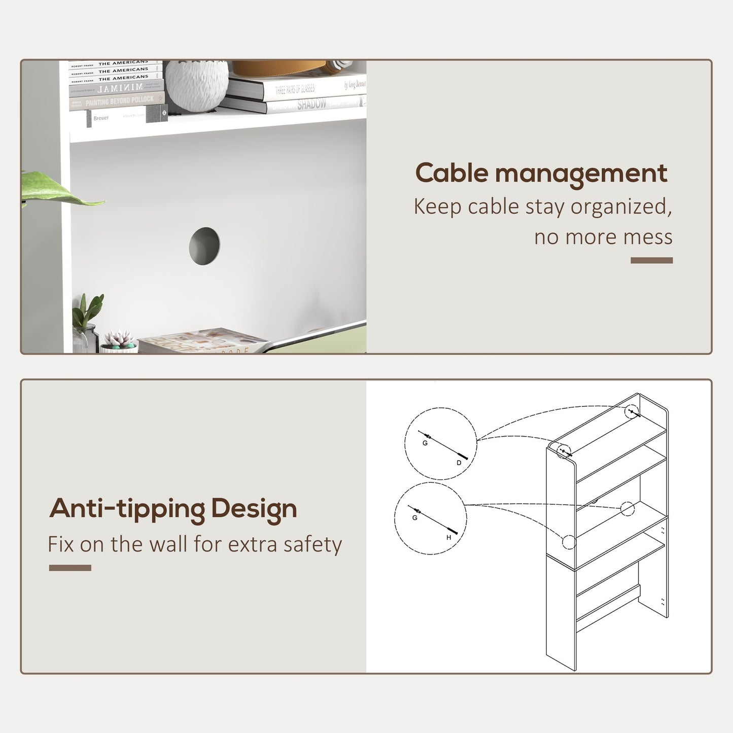 HOMCOM Foldable Desktop, Computer Desk with Storage Shelves, 80 x 69 x 155 cm, White