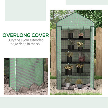Outsunny 5 Tier Widened Mini Greenhouse with Reinforced PE Cover, Portable Indoor Outdoor Green House with Roll-up Door and Wire Shelves, 193H x 90W x 49Dcm, Green