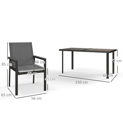 Outsunny Seven-Piece Metal Dining Set, with Glass-Top Table - Grey