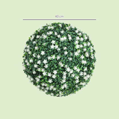 HOMCOM Set of Two Artificial Boxwood Balls Plants - White