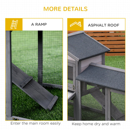 PawHut Wooden Rabbit Hutch Outdoor, Double Tier with Water-Resistant Roof, Ramp 147 x 54 x 84 cm, Grey