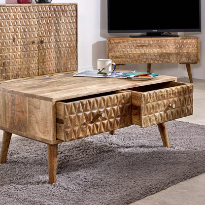 Marlow Light Mango Wood Coffee Table with 2 Drawers