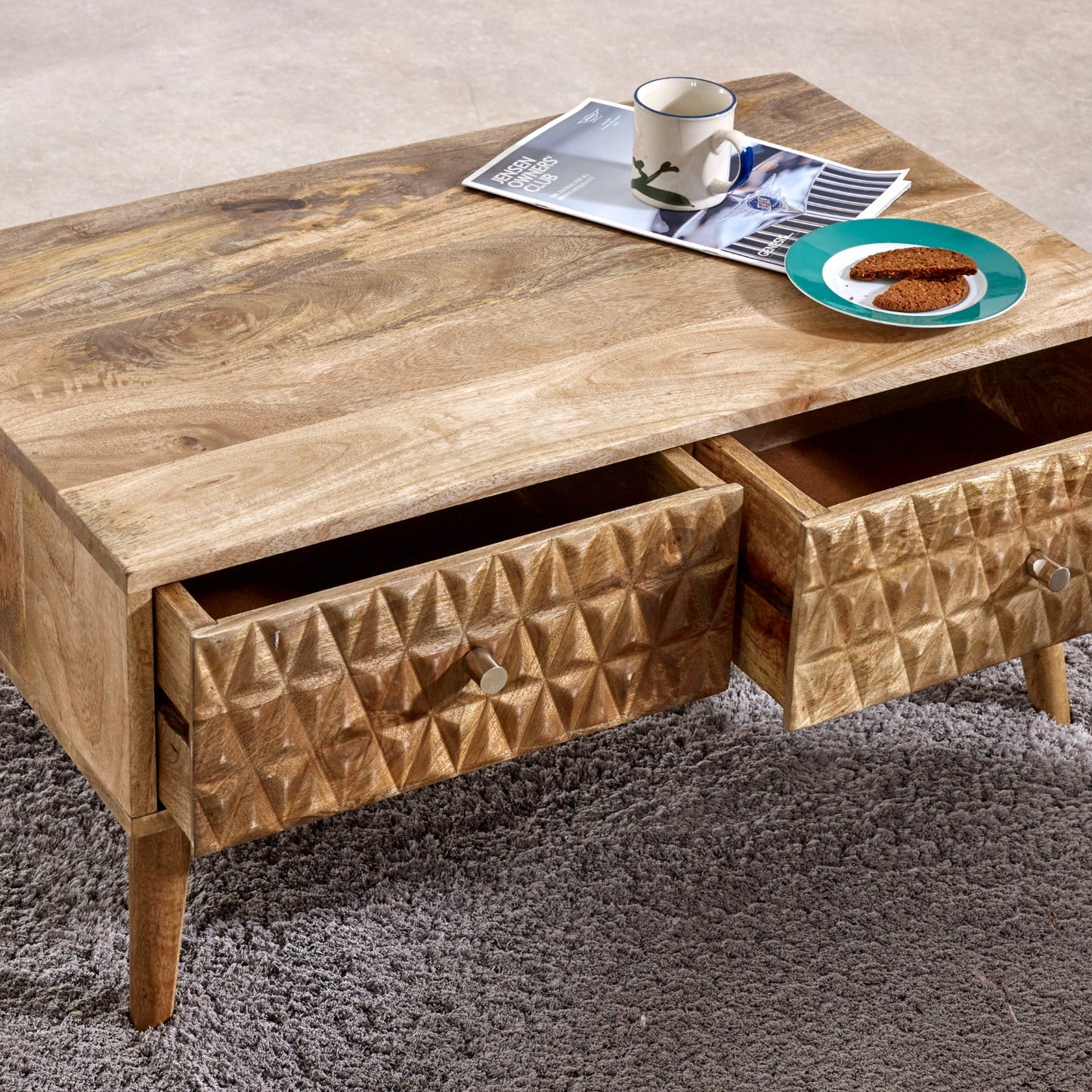 Marlow Light Mango Wood Coffee Table with 2 Drawers