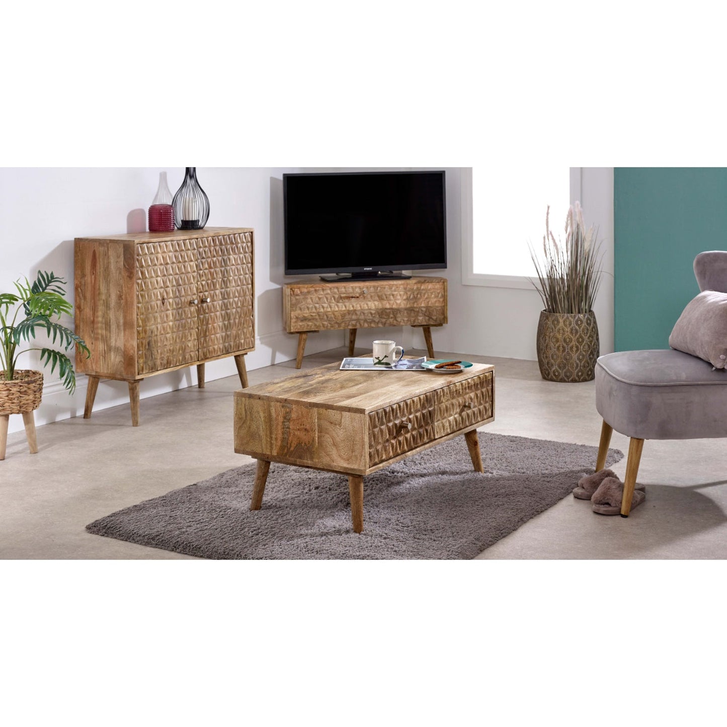 Marlow Light Mango Wood Corner TV Stand
