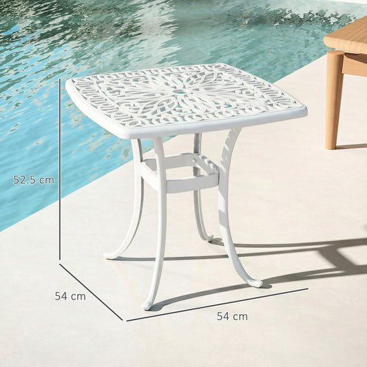 Outsunny Outdoor Garden Table with 38mm Dia. Umbrella Hole, Cast Aluminium Patio End Table with Anti-slip Foot Pads for Garden