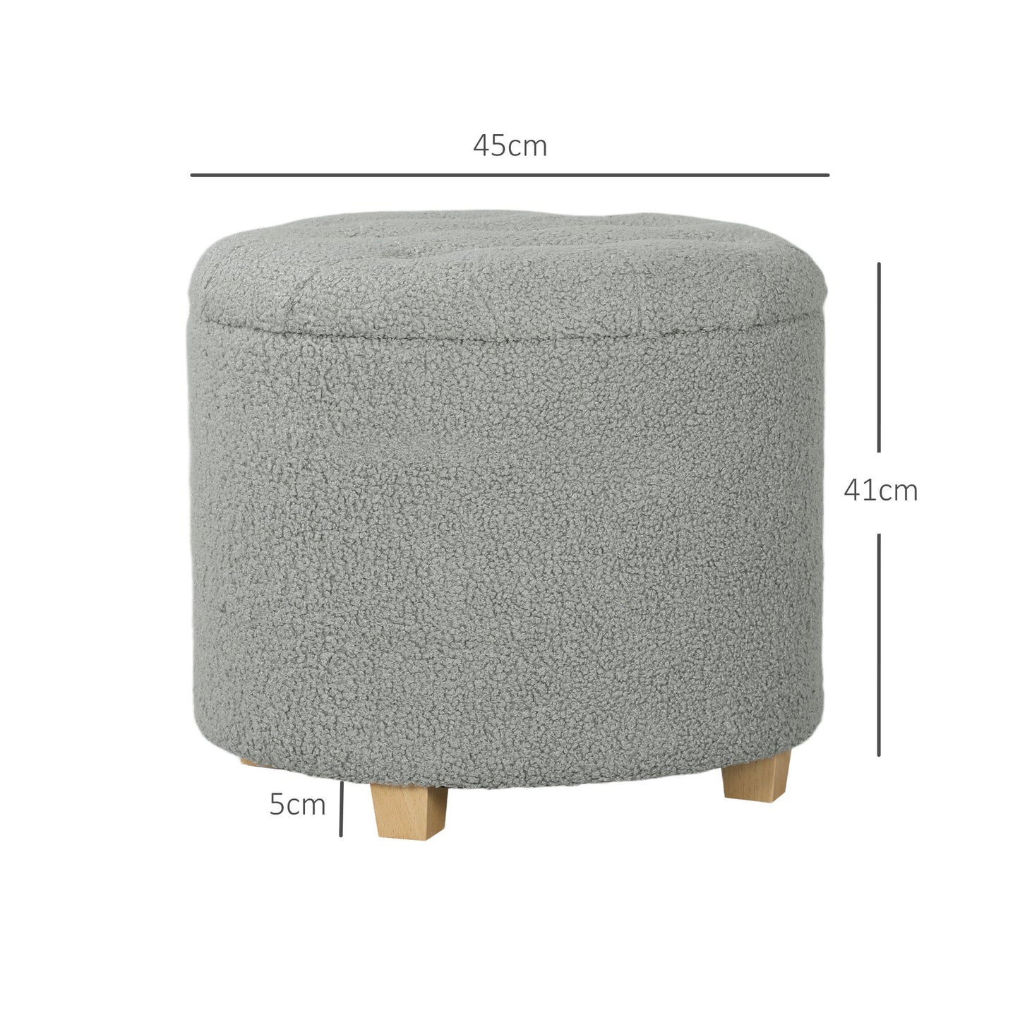 HOMCOM 31.8L Teddy Fleece Storage Ottoman - Grey