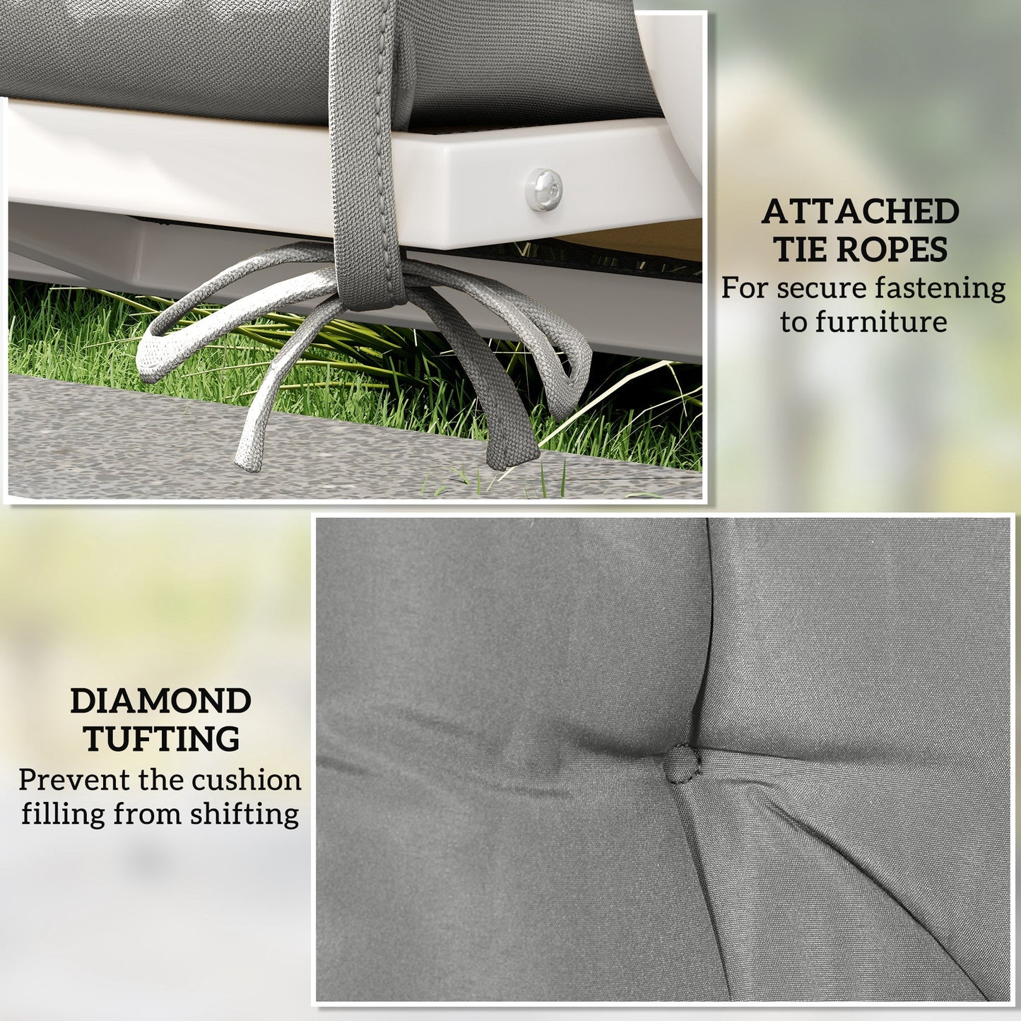Outsunny 2 Seater Bench Pad, Garden Chair Cushion with Back and Ties for Indoor and Outdoor Use, 98 x 100 cm, Light Grey