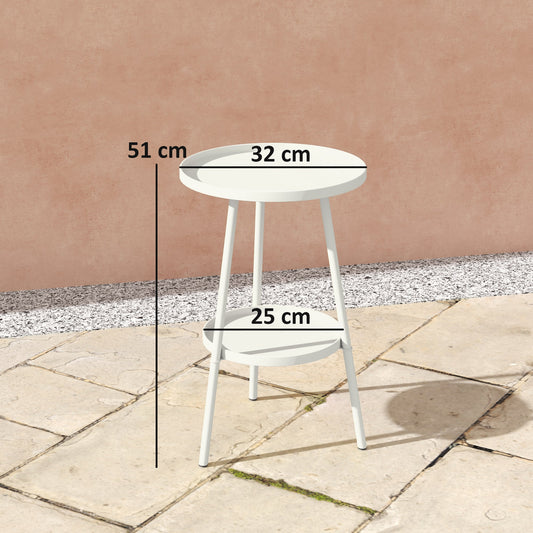 Outsunny Two-Tier Metal Garden Table - White