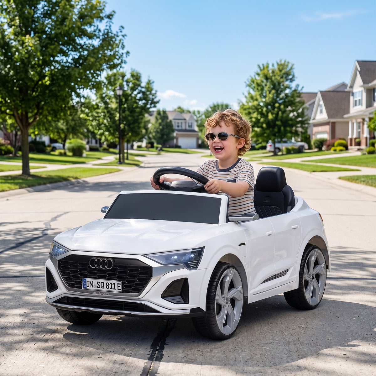 AIYAPLAY Audi Q8 etron Sportback Licensed Ride on Car with Remote Control, Four-Wheel Suspension, Soft Start for Ages 3-4, White