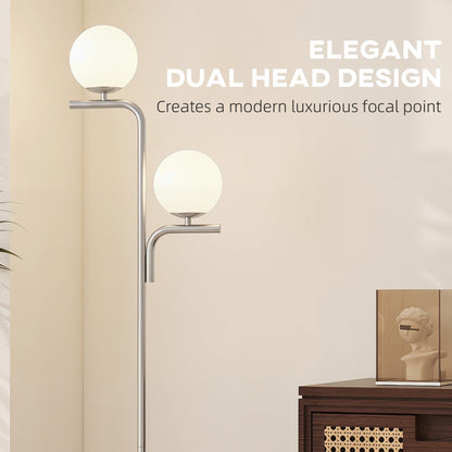 HOMCOM LED Floor Lamp, Modern Standing Lamp with 3 Colour Temperatures, Globe Glass Shades and Foot Switch, Silver Tone