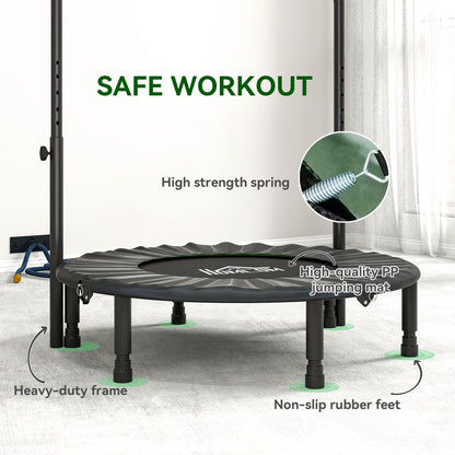 HOMCOM 40" Foldable Mini Trampoline with Adjustable Foam Handle, for Cardio Training, Green