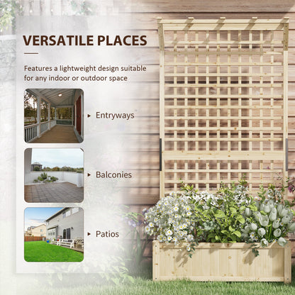 Outsunny Raised Bed with Drainage Holes, Wood Planter with Trellis for Climbing Plants to Grow Vegetables, Flowers, Natural