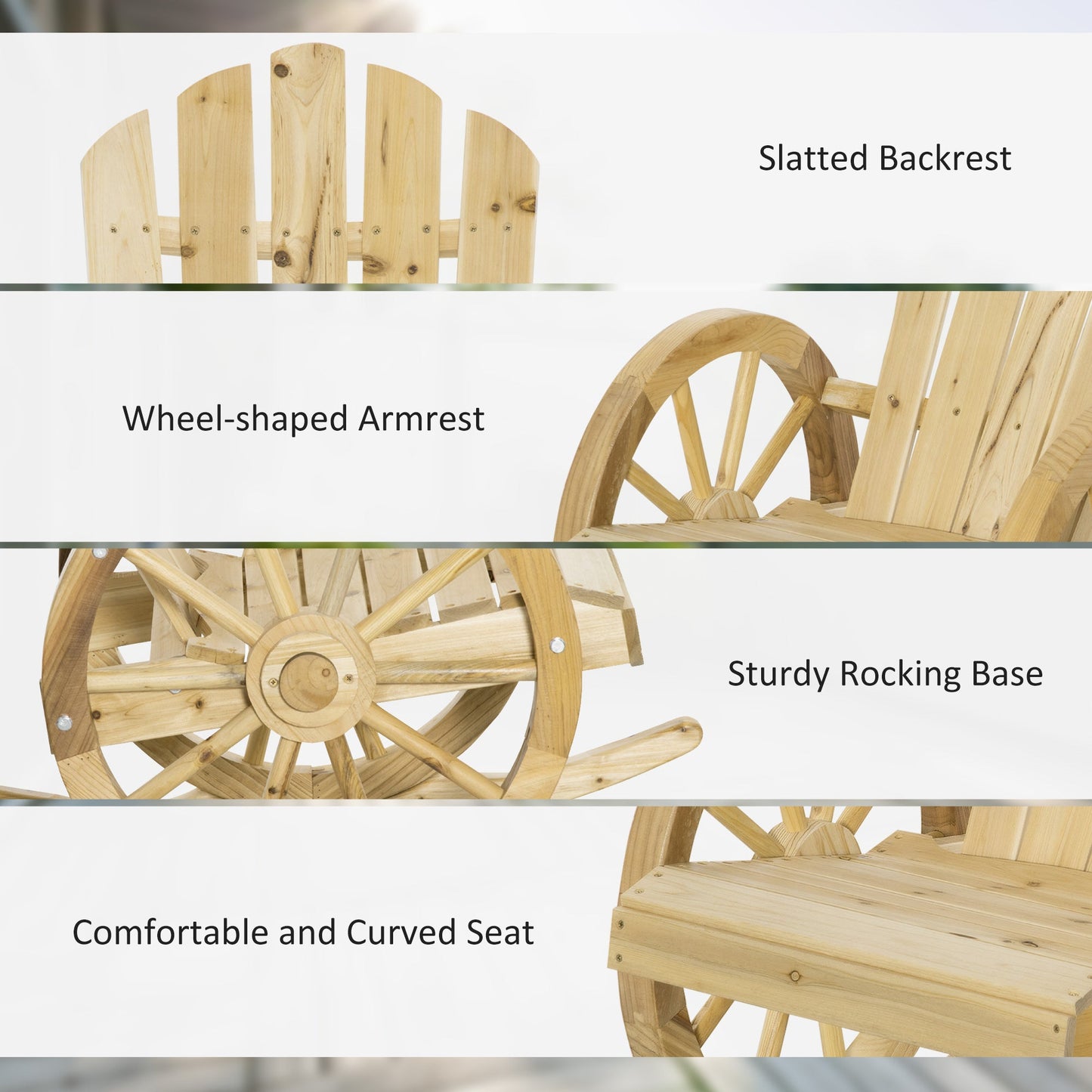Outsunny 2 Piece Wooden Adirondack Rocking Chair Reclining Armchair Outdoor Garden Furniture Patio Porch Rocker - Natural