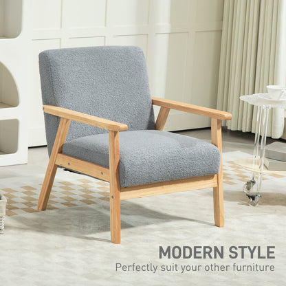 HOMCOM Accent Chair Wood Frame with Thick Cashmere Cushions Wide Seat Armchair Home Furniture Bedroom Office Grey