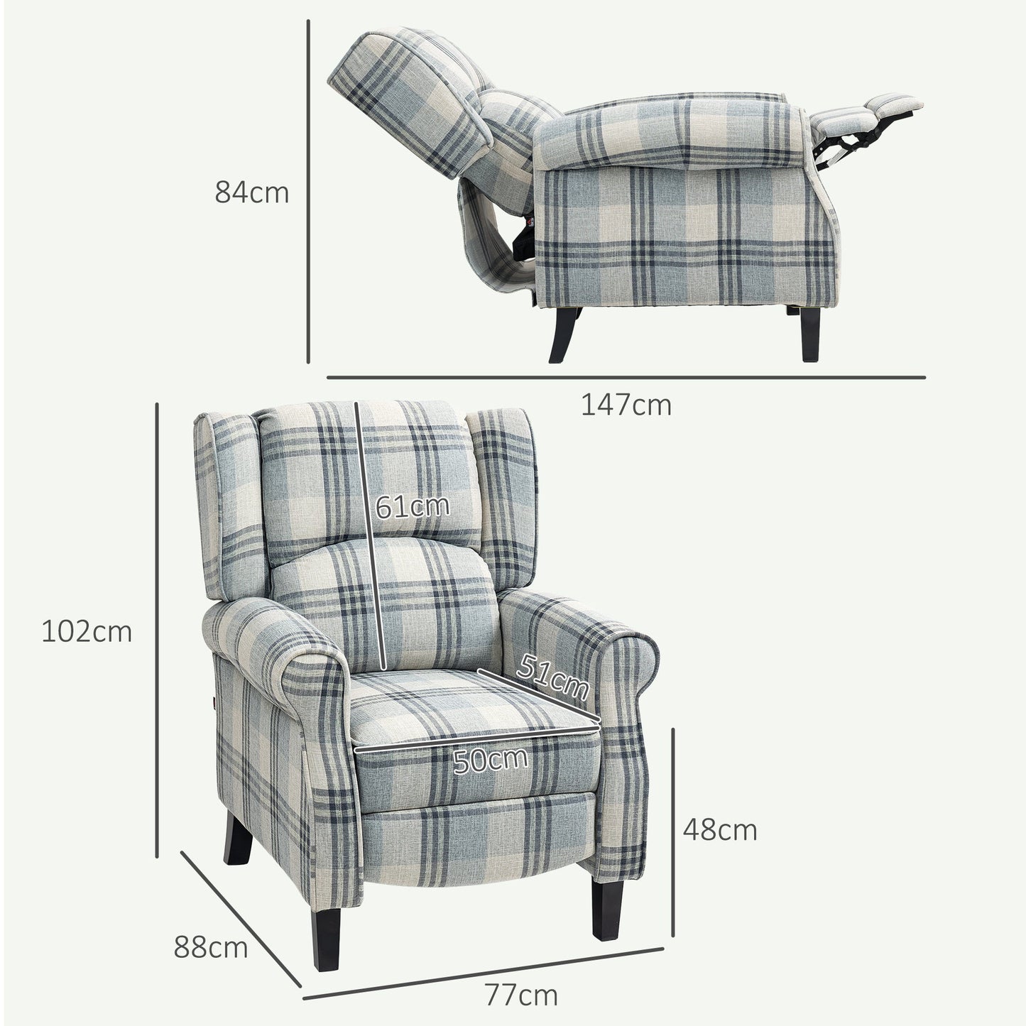 HOMCOM 160\'c2\'b0 Reclining Armchair, with Footrest - Grey