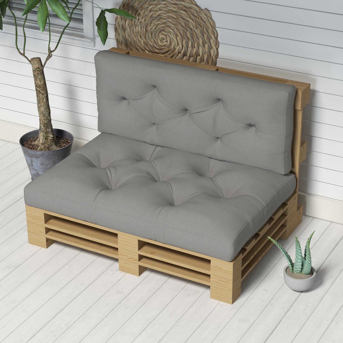 Outsunny 2 Seater Pallet Seat Cushions Back Pillows Replacement, Patio Chair Cushions Set for Indoor Outdoor, Light Grey