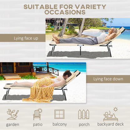 Outsunny Outdoor Foldable Sun Lounger Set of 2, 4 Level Adjustable Backrest Reclining Sun Lounger Chair with Pillow and Reading Hole, Sand