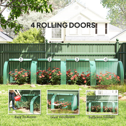 Outsunny PE Tunnel Greenhouse Green Grow House Steel Frame for Garden Backyard with Zipper Doors 395 x 100 x 80cm, Green