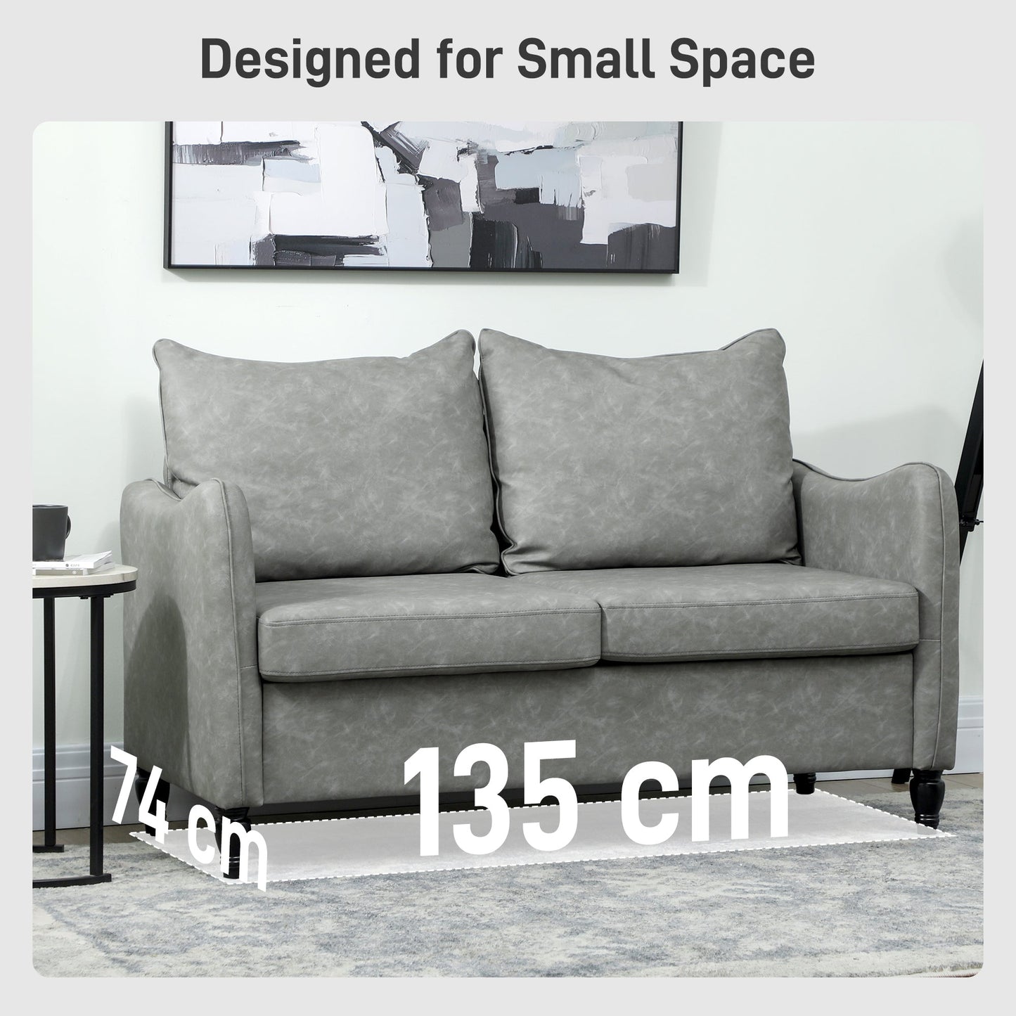 HOMCOM Faux Leather Marble-Effect Two-Seater Sofa - Grey