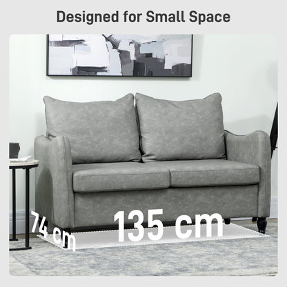 HOMCOM Faux Leather Marble-Effect Two-Seater Sofa - Grey
