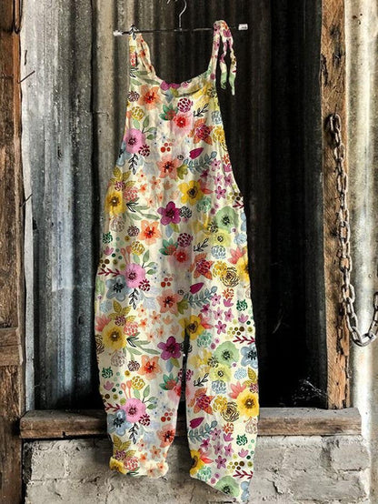 Women's Vintage-print Suspender Pants