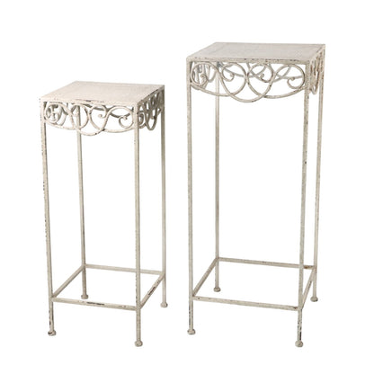 66CM CREAM METAL SET 2 PLANT STAND