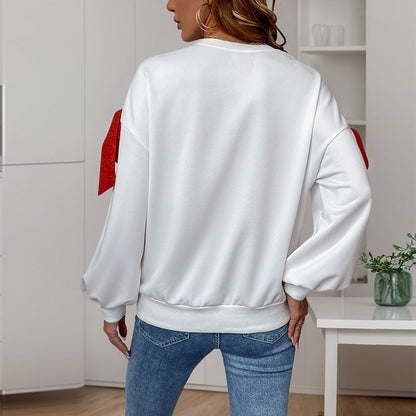 Sweet Bow Decoration Long Sleeve White Hoodie