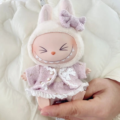 High-Fashion V1 V2  Labubu High End Luxury Chane Set 15cm 17cm Classic Grid Style Dress Set Fashion Clothes Replacement