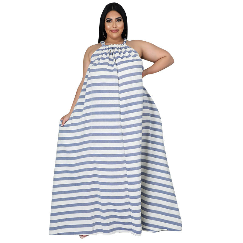 Women's Loose And Casual Plus-Size Striped Printed Dress